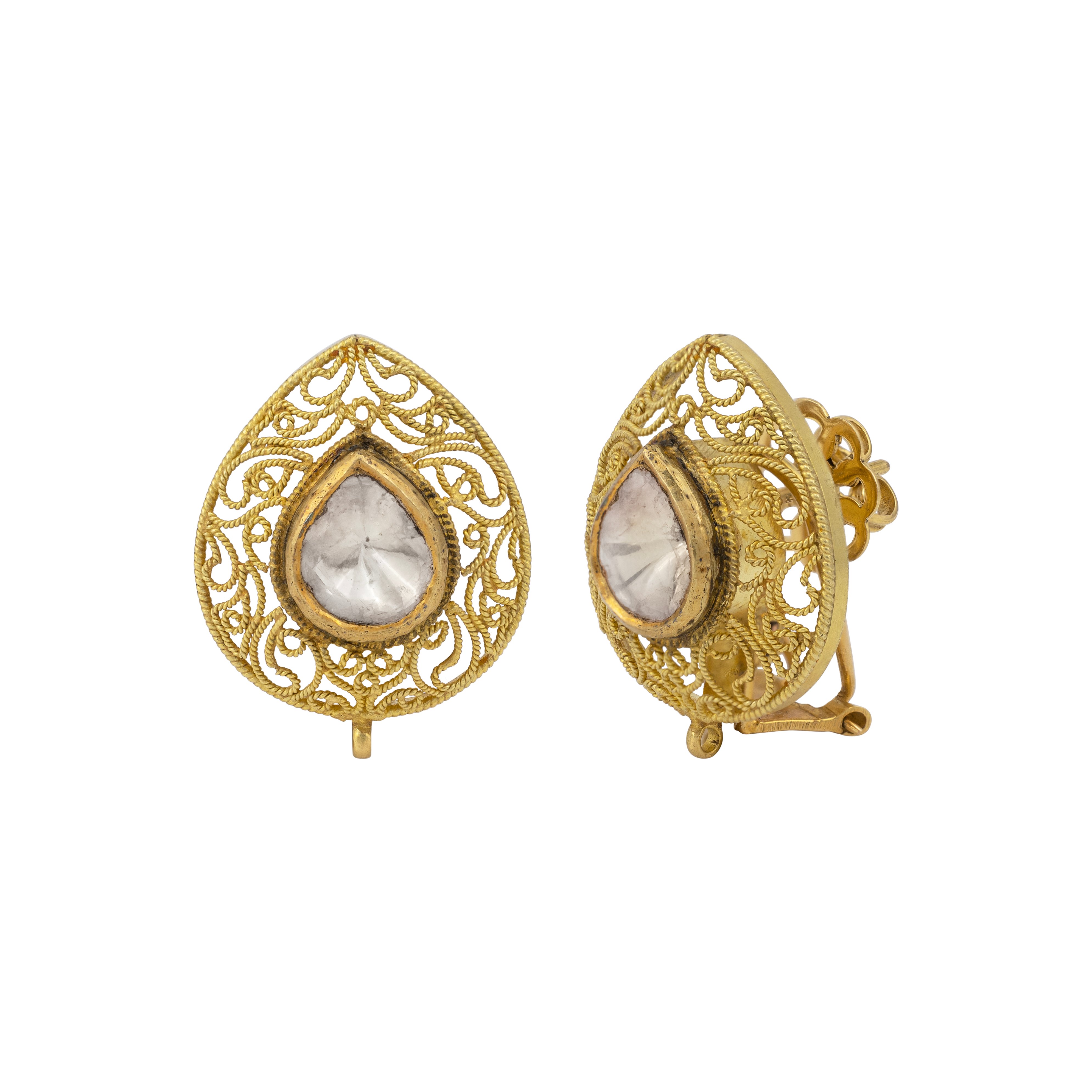 Gold Filigree Polki Stud Earrings